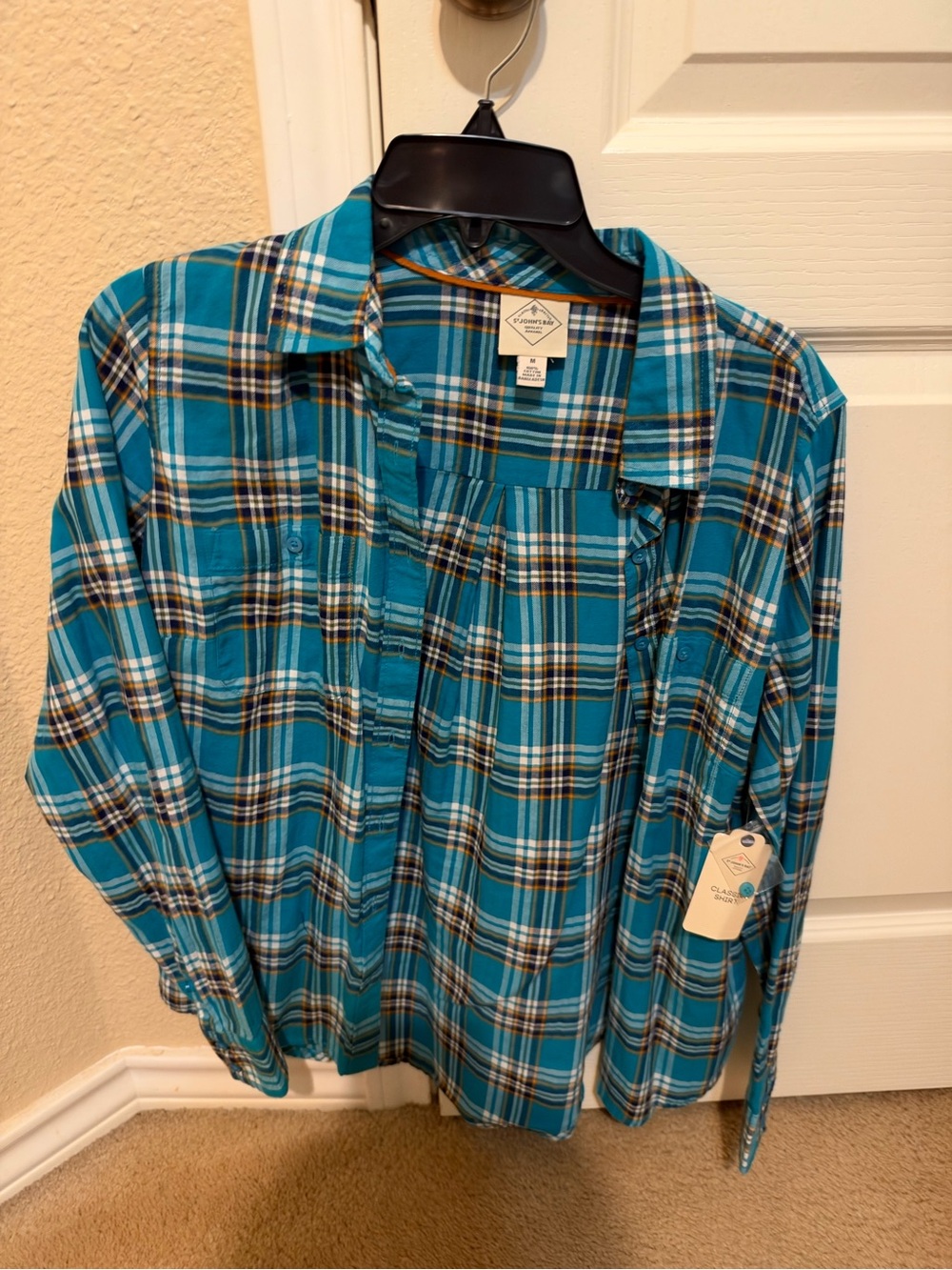 St. John's Bay Teal Plaid Button-Down Shirt